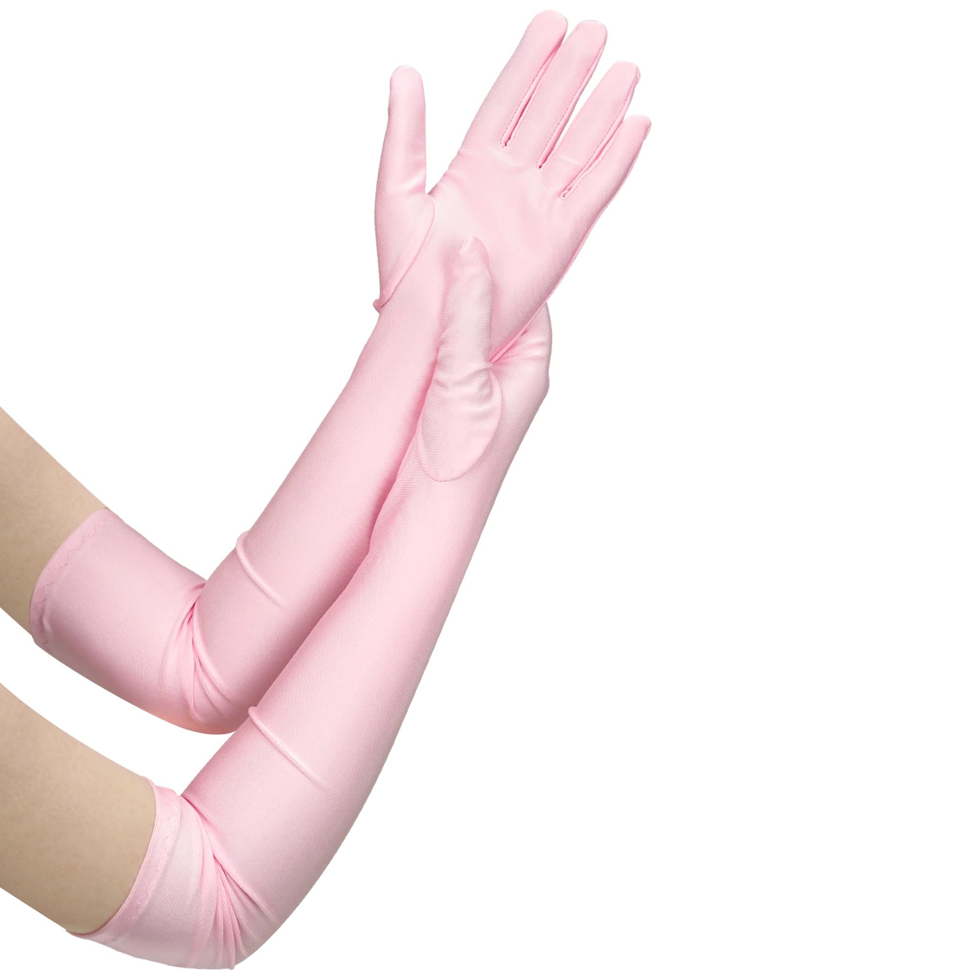 Nackiy Long Black Opera Gloves for Women, 1920s Satin Stretchy Elbow Length Party Gloves Costumes Bridal, 20inch