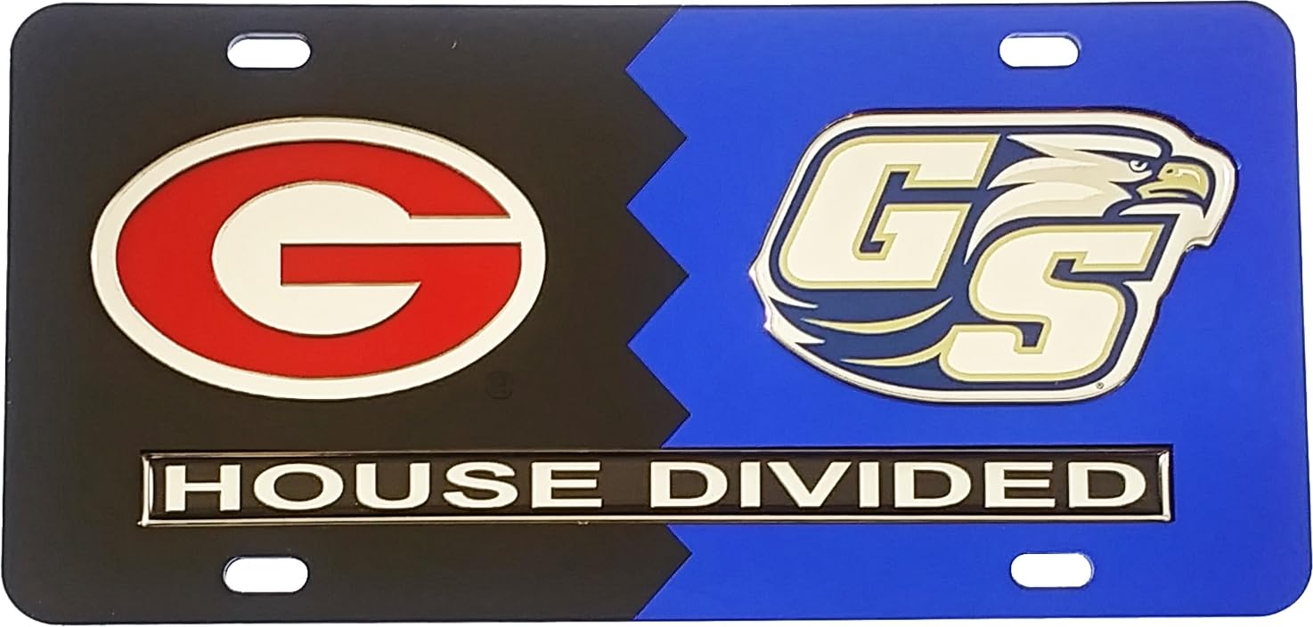Georgia + Georgia Southern House Divided Split License Plate Tag [Black/Blue - Car/Truck] - ID#39446