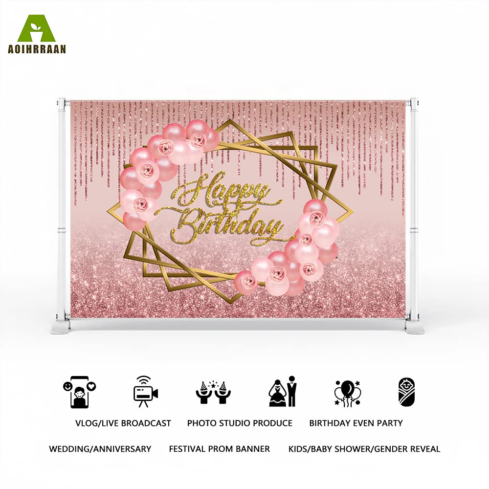 Aoihrraan 3,5x2,5m Rose Gold Geburtstag Hintergrund Funkeln Rosa Golden Punkte Luftballons Fotografie Süss Prinzessin Mädchen Geburtstag Party Kuchen Smash Kinder Porträt Fotostudio Requisiten