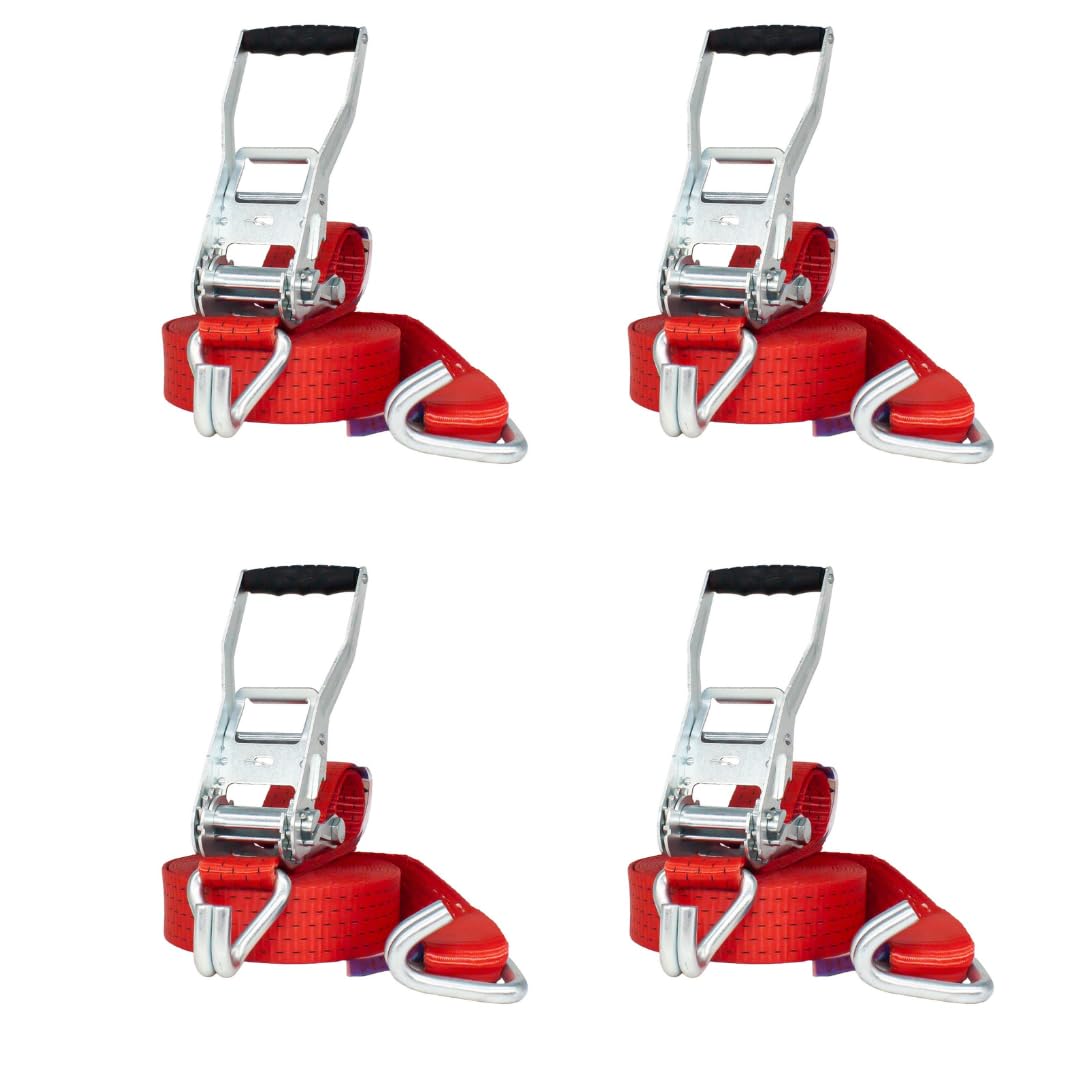 Spanngurt 50 mm | Druckratsche | Länge 8,0m | mit Doppelspitzhaken | 2er Set | STF 350 daN | Farbe rot | Zurrgurt zur Ladungssicherung | für LKW, Anhänger und Kleintransporter (4 Stück)
