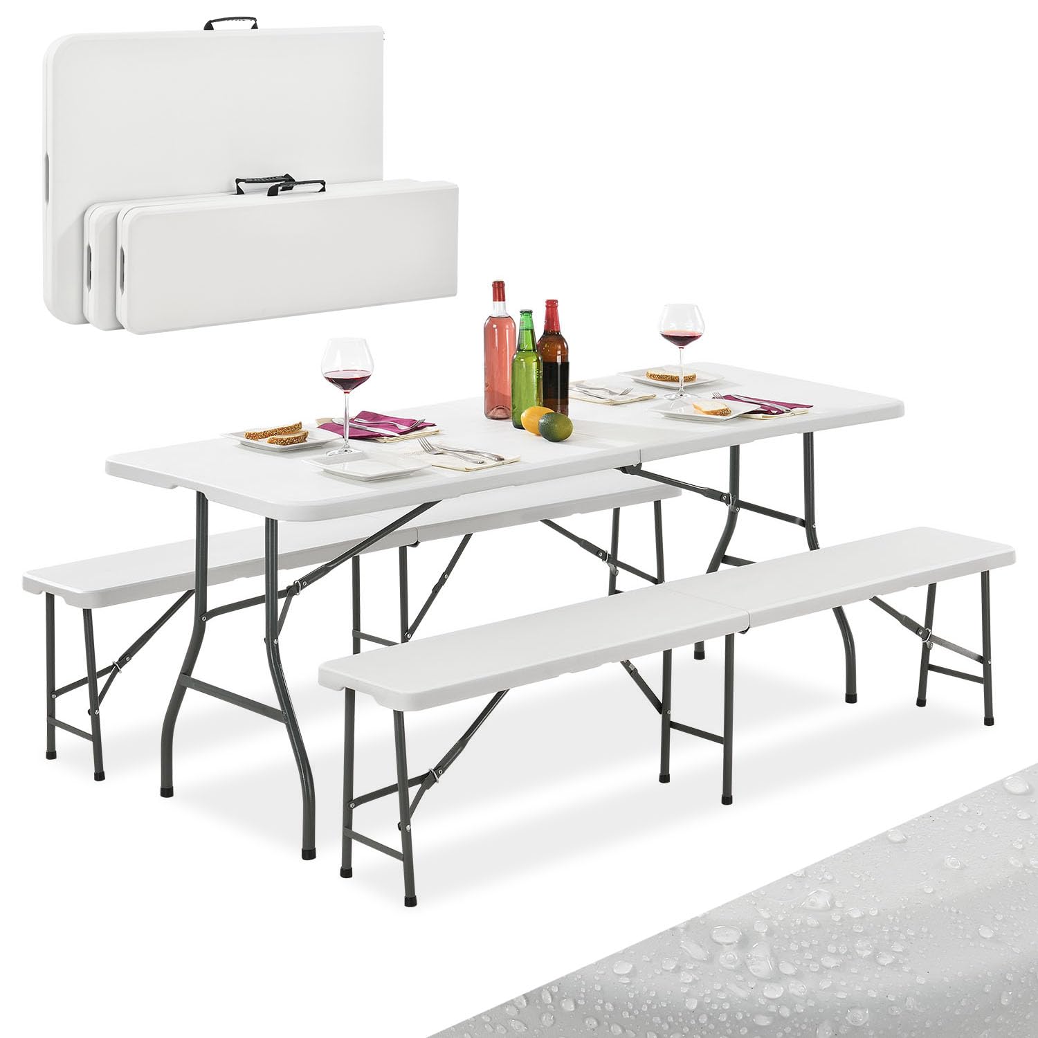 Juskys Bierzeltgarnitur Bayreuth – 3-teilig, klappbar, 180 x 70 x 74 cm