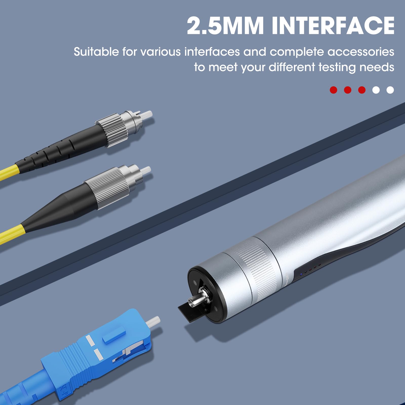 Duogalia Fiber Tester 5Km Visual Fault Locator FC/SC/ST Universal Interface Li-ion Battery USB Type-C Charge with 1pc FC to LC Adapter