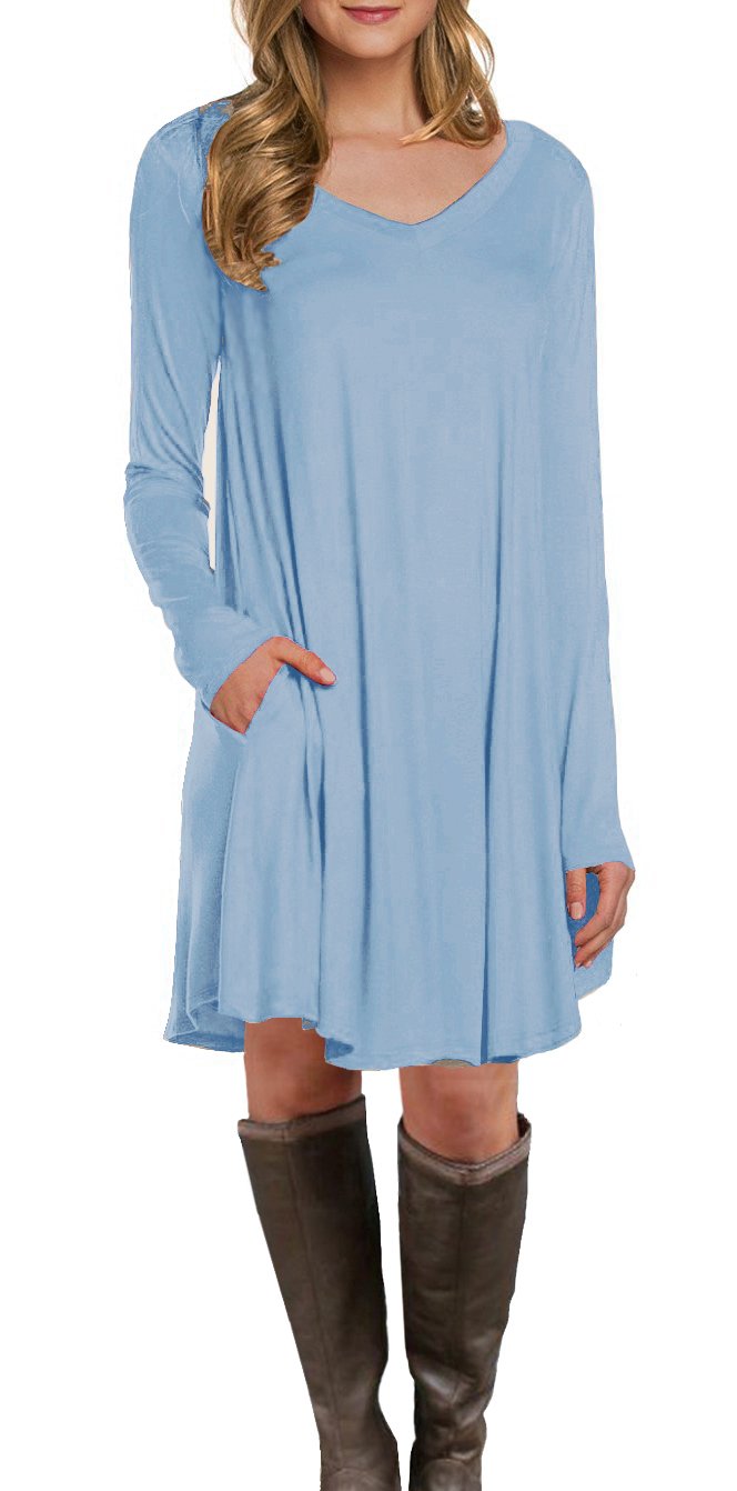 Womens Long Sleeve Pocket Casual Loose T Shirt Dress | Desertcart Belize