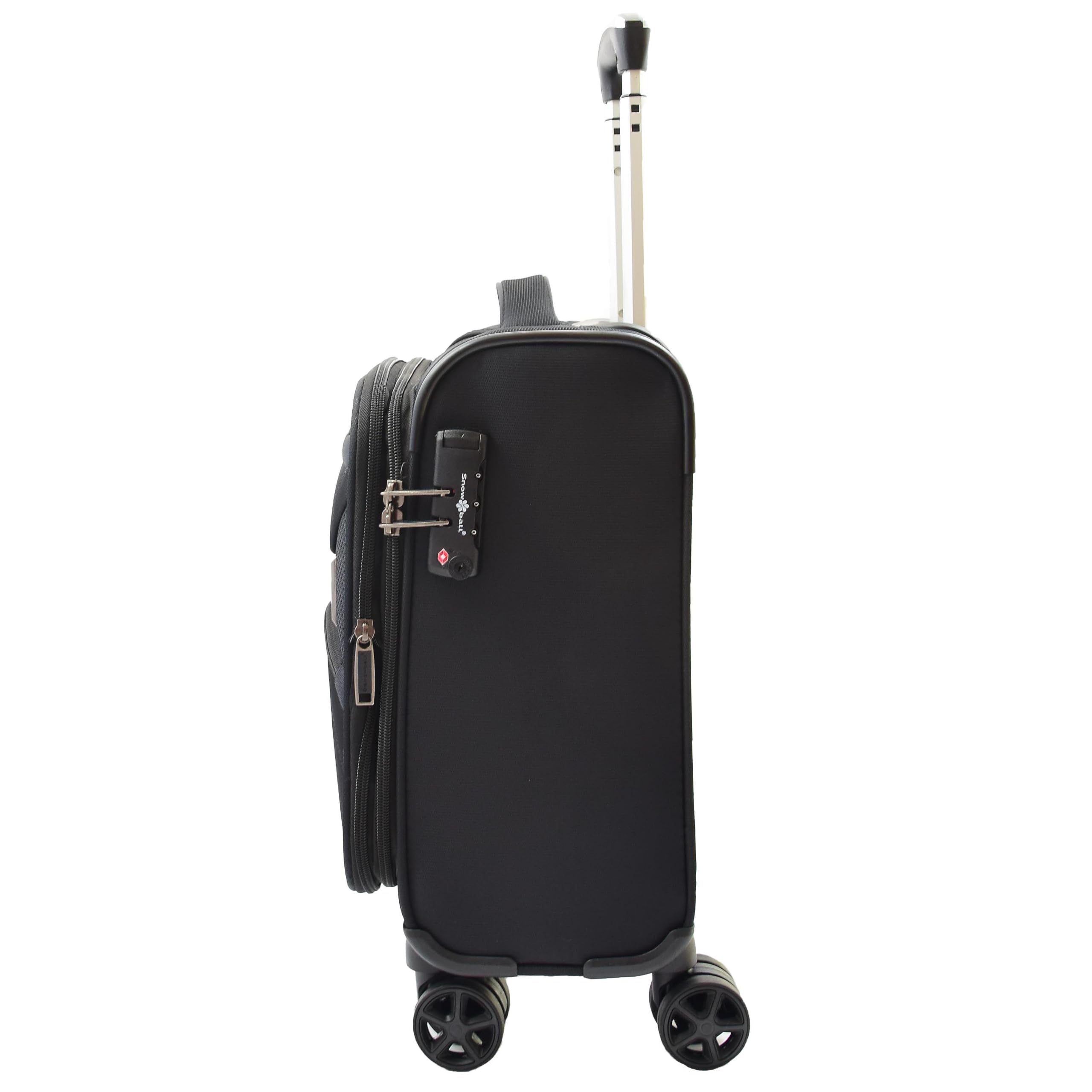 DR543 Softshell-Untersitz-Kabinenkoffer, 900D-Jacquard-Nylon, 8 Doppelspinnrollen, TSA-Zahlenschloss, 2 Fronttaschen mit Reißverschluss, erweiterbar, Markenfutter, Schwarz