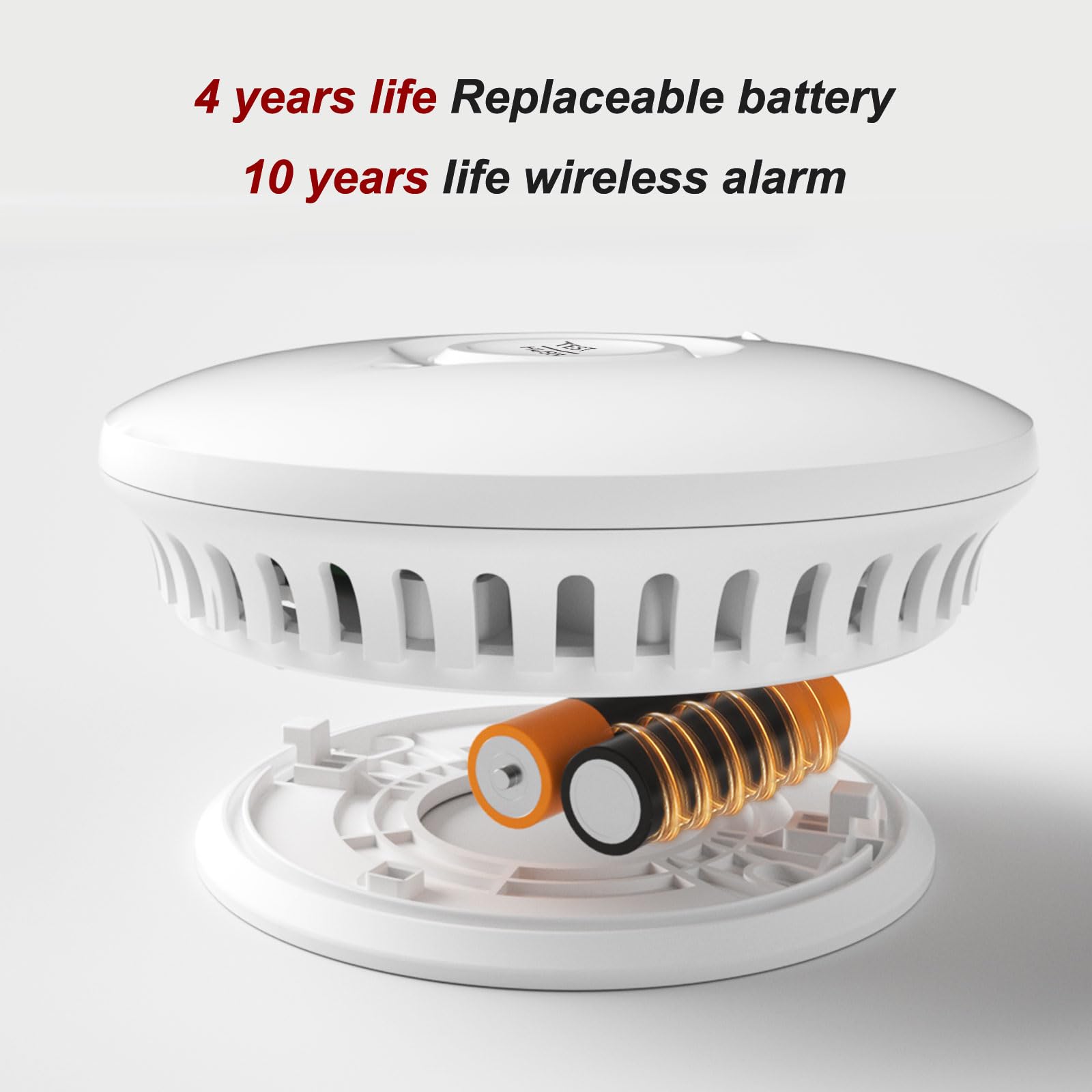Vernetzter Rauchmelder,10 Jahre Alter Feuermelder mit austauschbaren AA Batterien, Wireless Rauchmelder mit magnethalterung, EN14604 5pack