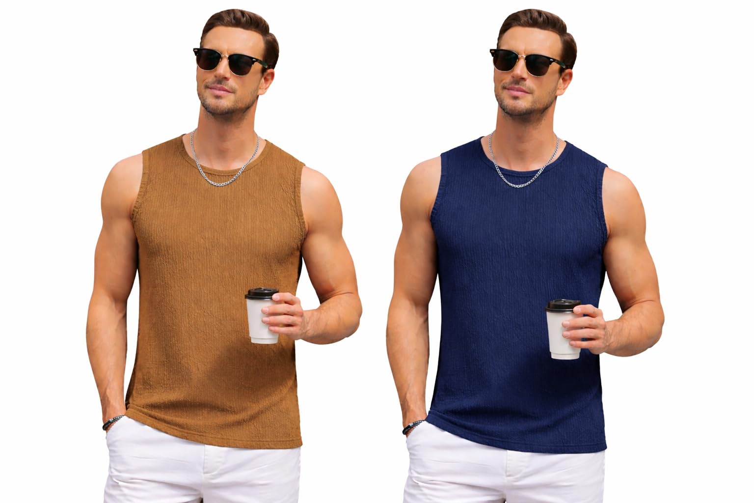 Men's Sleeveless Gym Vest | Bubble line Plain Solid Sando | Regular Fit Summer Wear-image-27