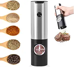 Moedor Elétrico de Sal e Pimenta em Aço Inox Profissional Moedor de Tempero Automático, 70 ml a Pilha Premium Ajustável, Iluminação LED, Portátil, Ideal para Tempero e Especiarias