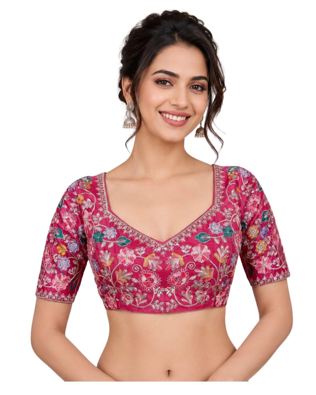 Womens Banglori Mono Fabric with Embroidery Work Unstitched with Sleeve Blouse for Women-image-6