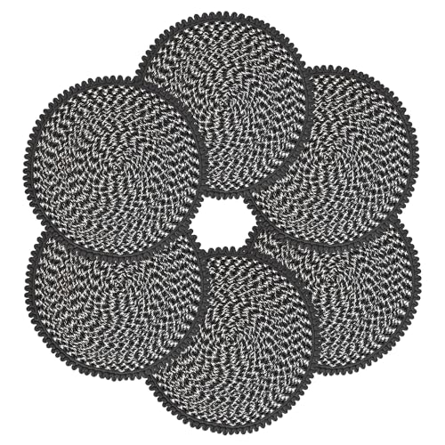 Image of Kuber Industries Pack of 6 Round Durable Door & Bathroom Mat for Indoor & Outdoor Use | 30 inchx30 inch Washable Kitchen Mat for Floor | Bedside Rug & Balcony Paidan | Spiral Design - Grey & White