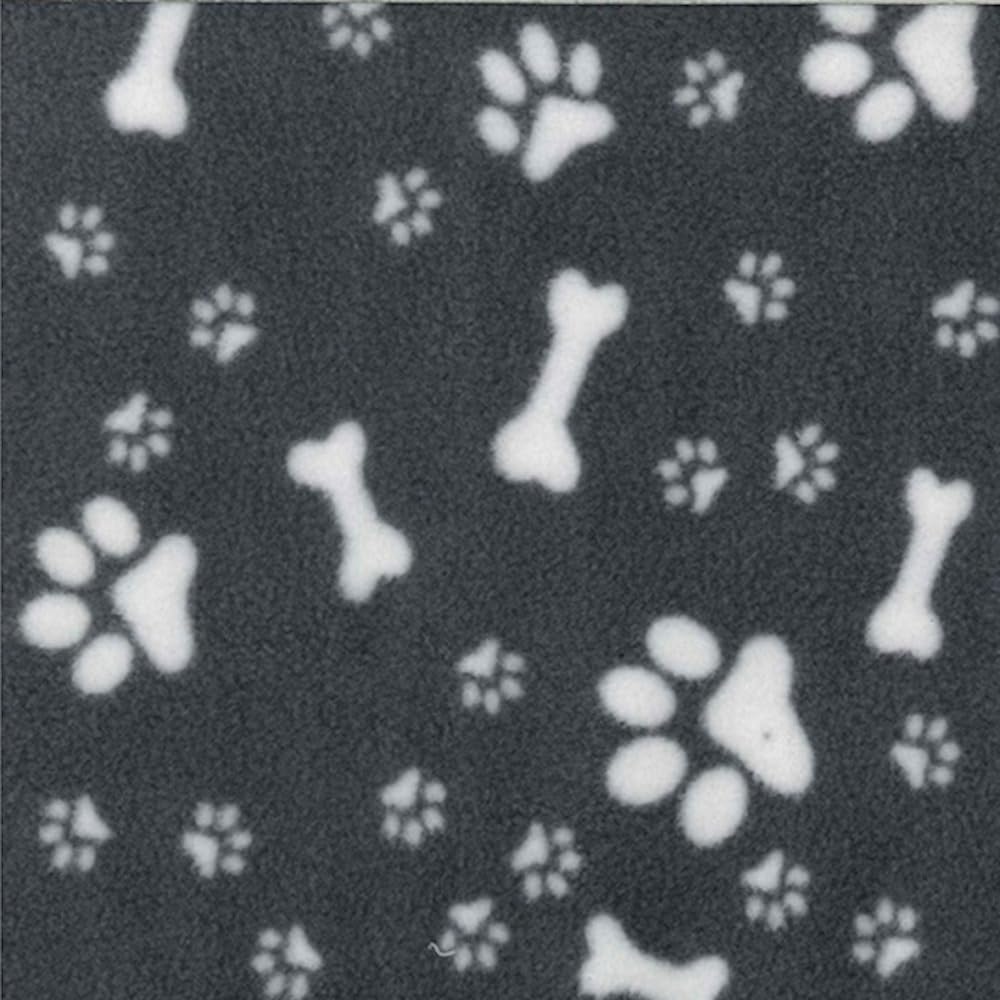 Polar Fleece Anti Pil Fabric Dog Paw Prints & Bones Puppy Puppies Pet Blanket 150cm Wide (Price Per Metre) (Grey)