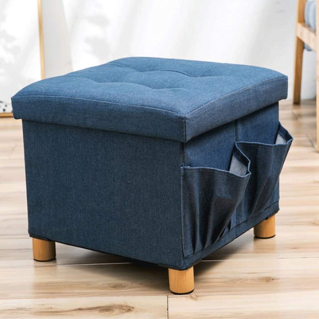 Tabouret ottoman pliable bleu marine de 38x38x38 cm pour salon et entrée