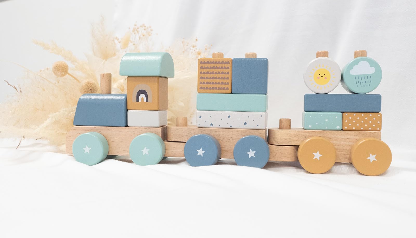 Holz Eisenbahn REGENBOGEN I Taufgeschenk Junge I Holz Zug mit Name personalisierbar Holzzug personalisiert I Babygeschenk Jungen