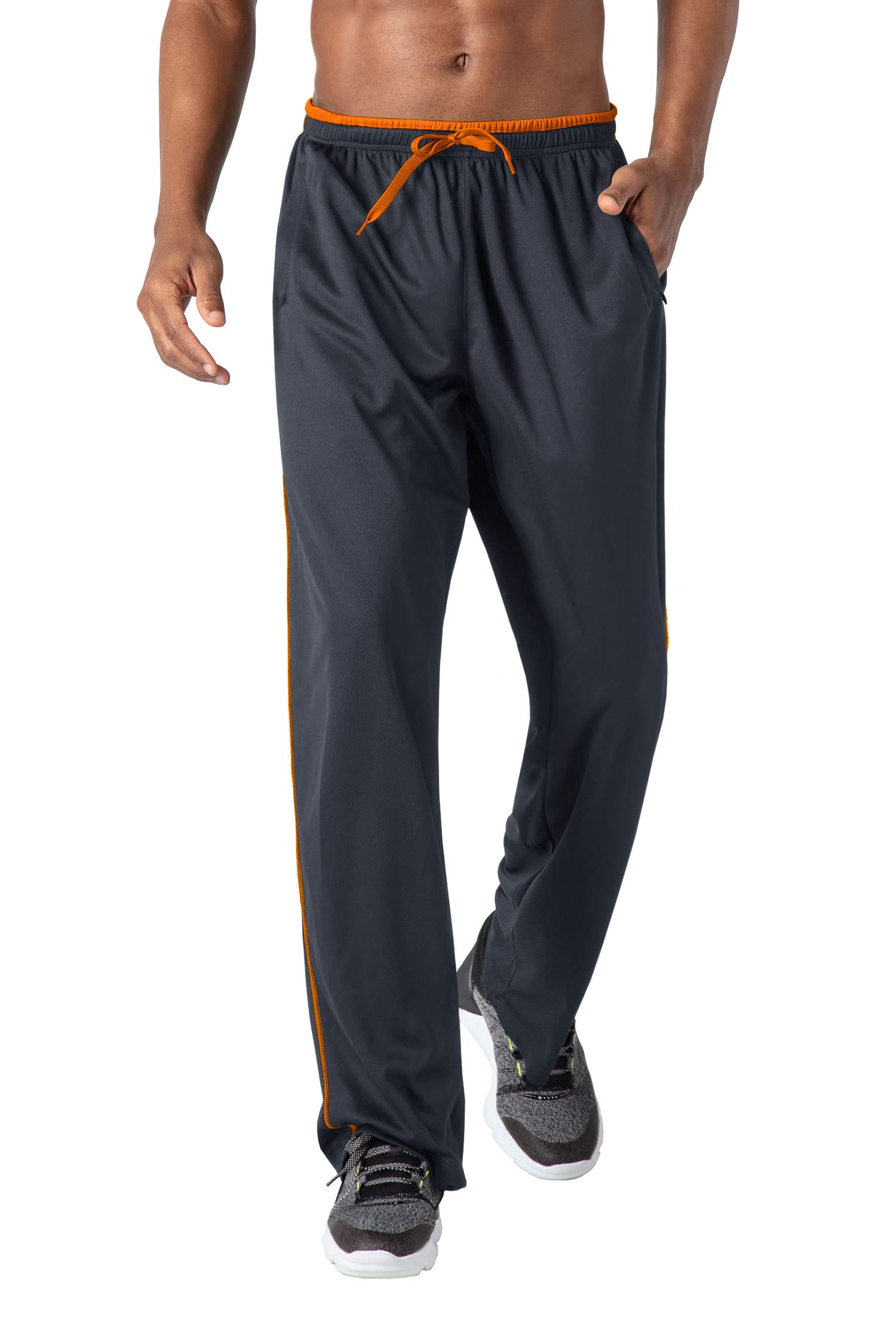 KEFITEVD Herren Leichte Jogginghose mit Zip-Taschen Offen Beinabschluss Trainingshose Meshgewebe Lange Atmungsaktiv Sporthose Weich Sweathose