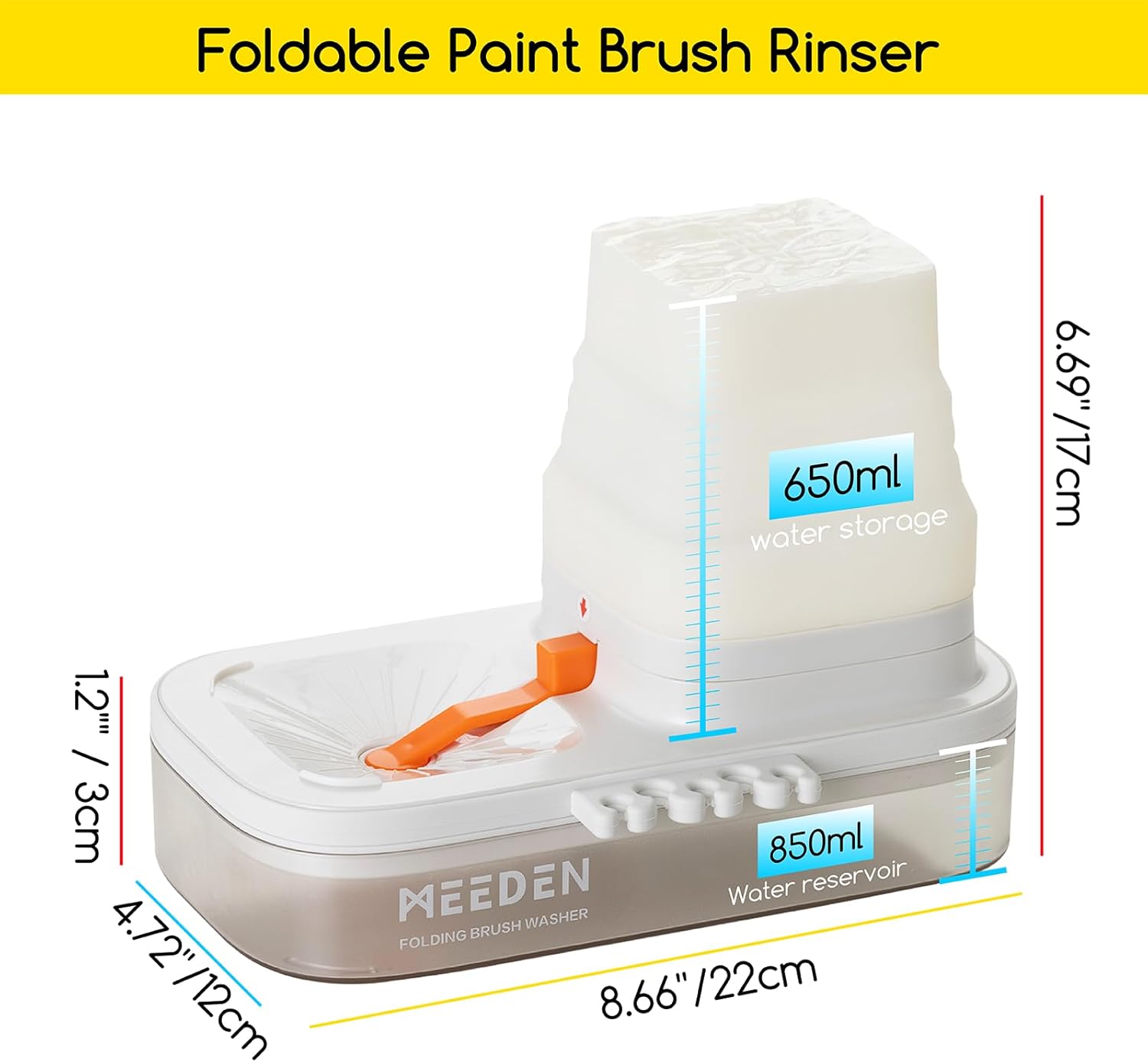MEEDEN Portable Paint Brush Cleaner: Paint Brush Rinser with Drain for Acrylic, Watercolor & Water-Based Paints - 5-Slot Silicone Brush Washer & Holder, White