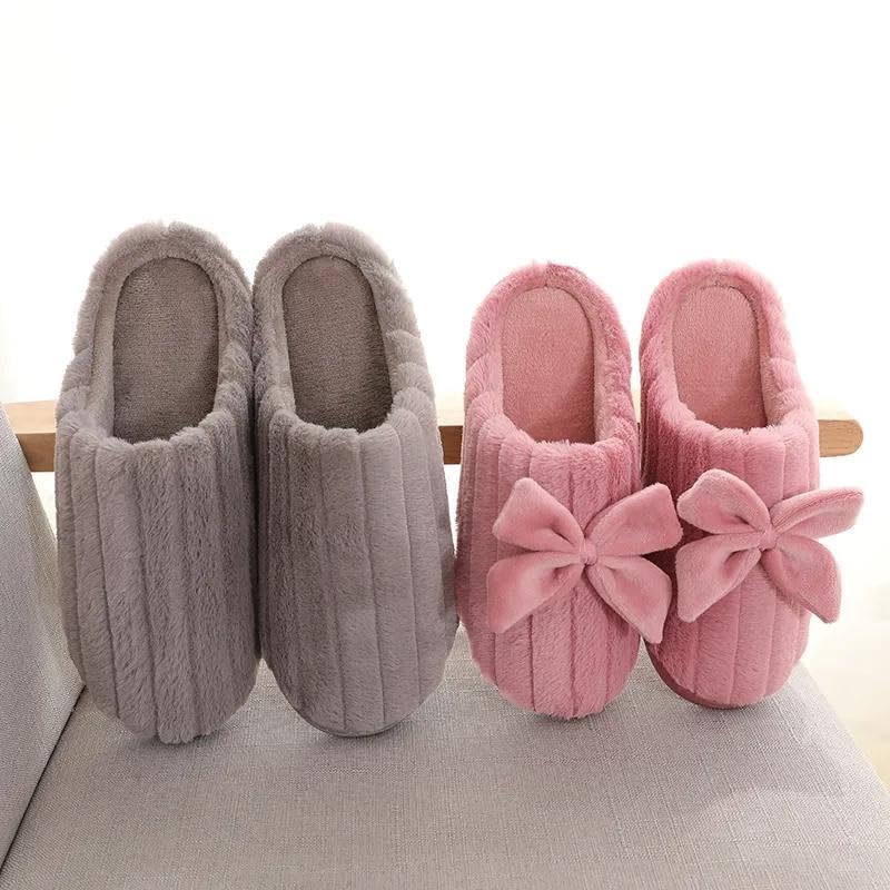 Image of Unisex Winter Flip Flop Slipper for Men and Women Soft Faux Fur Slip On Indoor Home Slides Slipper for Bedroom Sandals