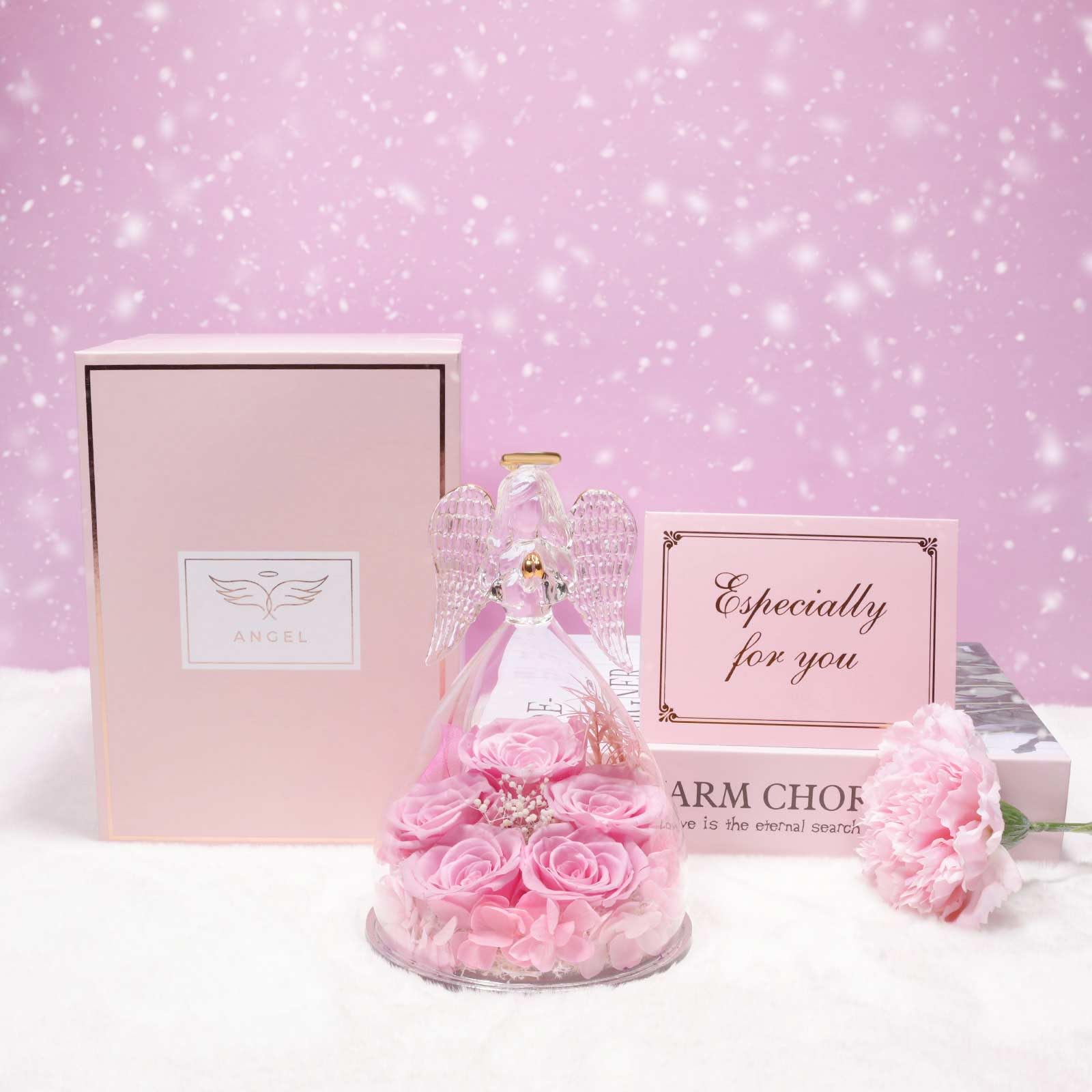 Rosa Stabilizzata In Angelo Di Vetro - Regalo Eterno Per Mamma, Nonna, San Valentino O Natale - Foto 2