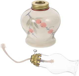 Vintage Paraffin Oil Lamp Antique Kerosene Lantern Rustic Ceramic Hurricane Lamp Hand-Painted Floral Design Home Décor Indoor Lighting for Dining Room and Bedroom