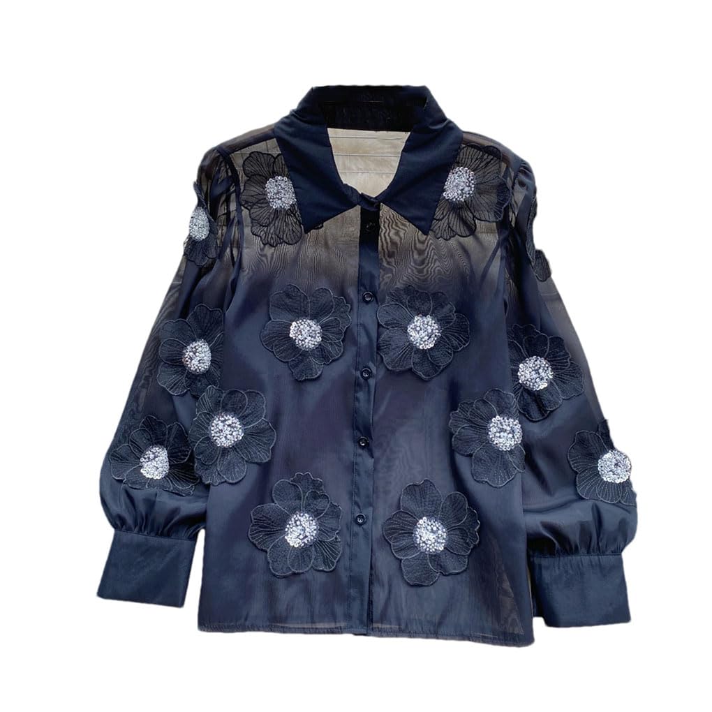 Chemisier à paillettes pour femme - Manches longues - Style décontracté - Transparent