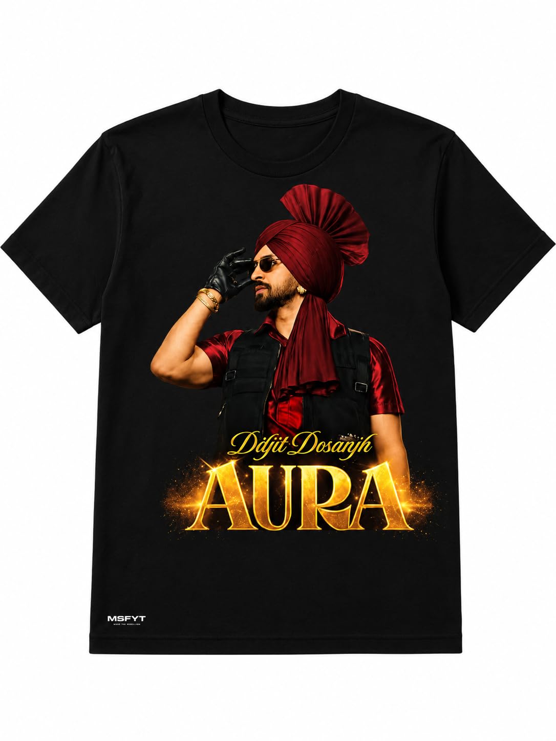 MSFYT Diljit Dosanjh Aura Graphic Printed T-Shirt for Men & Women | Premium 200 GSM Pure Cotton Round Neck Half Sleeve Unisex Tee | Punjabi Singer Fan Streetwear Black T-Shirt-picture-56