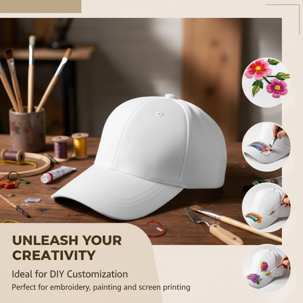 32 Pcs Blank White Baseball Caps, Baseball Hats Bulk Adjustable Youth Hats for Adults, Plain Headwear for DIY Customization, Ideal for Large Groups, Sports Teams, Activities