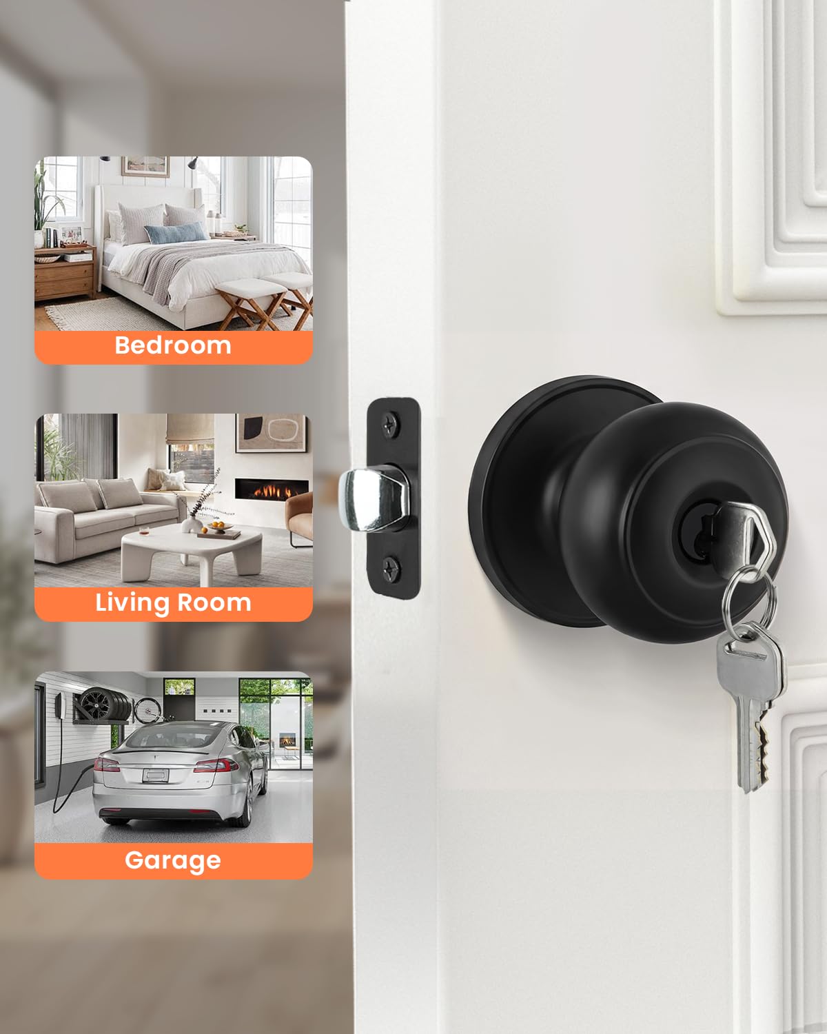 Haidms Matte Black Door Knobs with Lock & Key -7