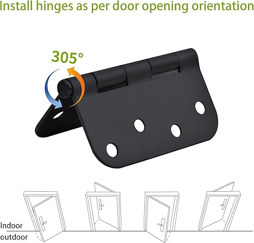 Miniatura 4 de Bisagra de puerta de 3 12 pulgadas, bisagras interiores para puerta, color negro mate, bisagras interiores de 3.5 pulgadas, bisagra de hierro plano