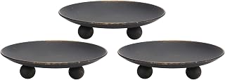 Rustic Black Iron Plate Candle Holder,Decorative Iron Pillar Candle Holder, Set of 3,Pedestal Candle Stand for LED & Wax Candles,Spa, Weddings