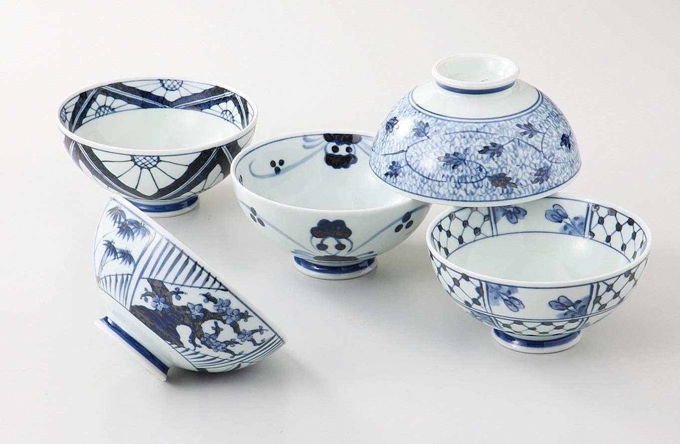 Saikai Pottery Traiditional Sometukemon Japanese Rice Bowls (5 Bowls Set) 19548