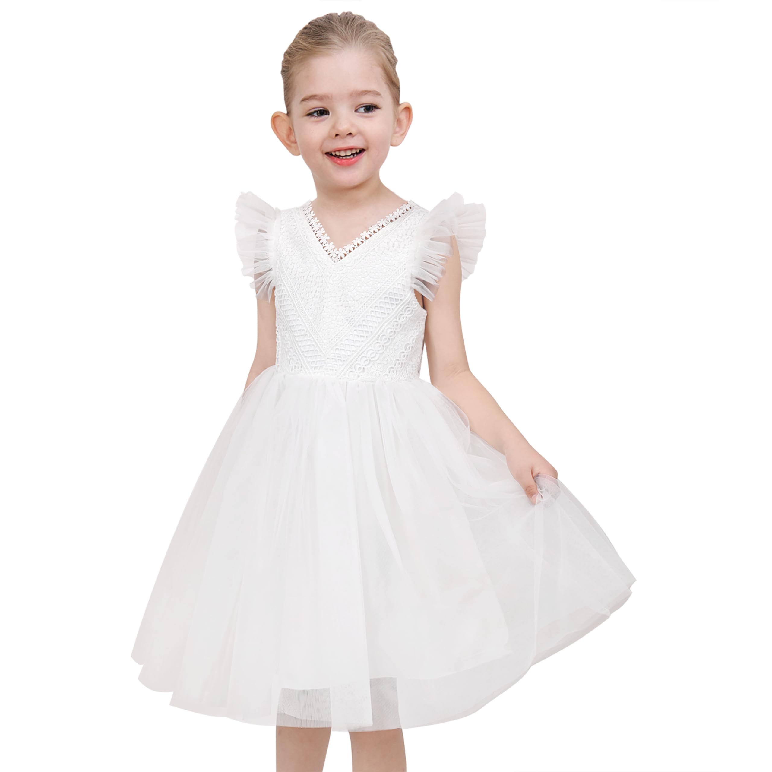 Sunny Fashion Robe Fille Pourpre Papillon Perle Dentelle V Arrière Voler Manche Tulle Partie 6-12 Ans