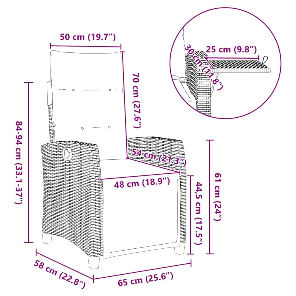 vidaXL Silla de jardín reclinable con Mesa Auxiliar ratán Beige, Silla reclinable para Patio, sillón reclinable para Muebles de Patio, sillón reclinable para jardín