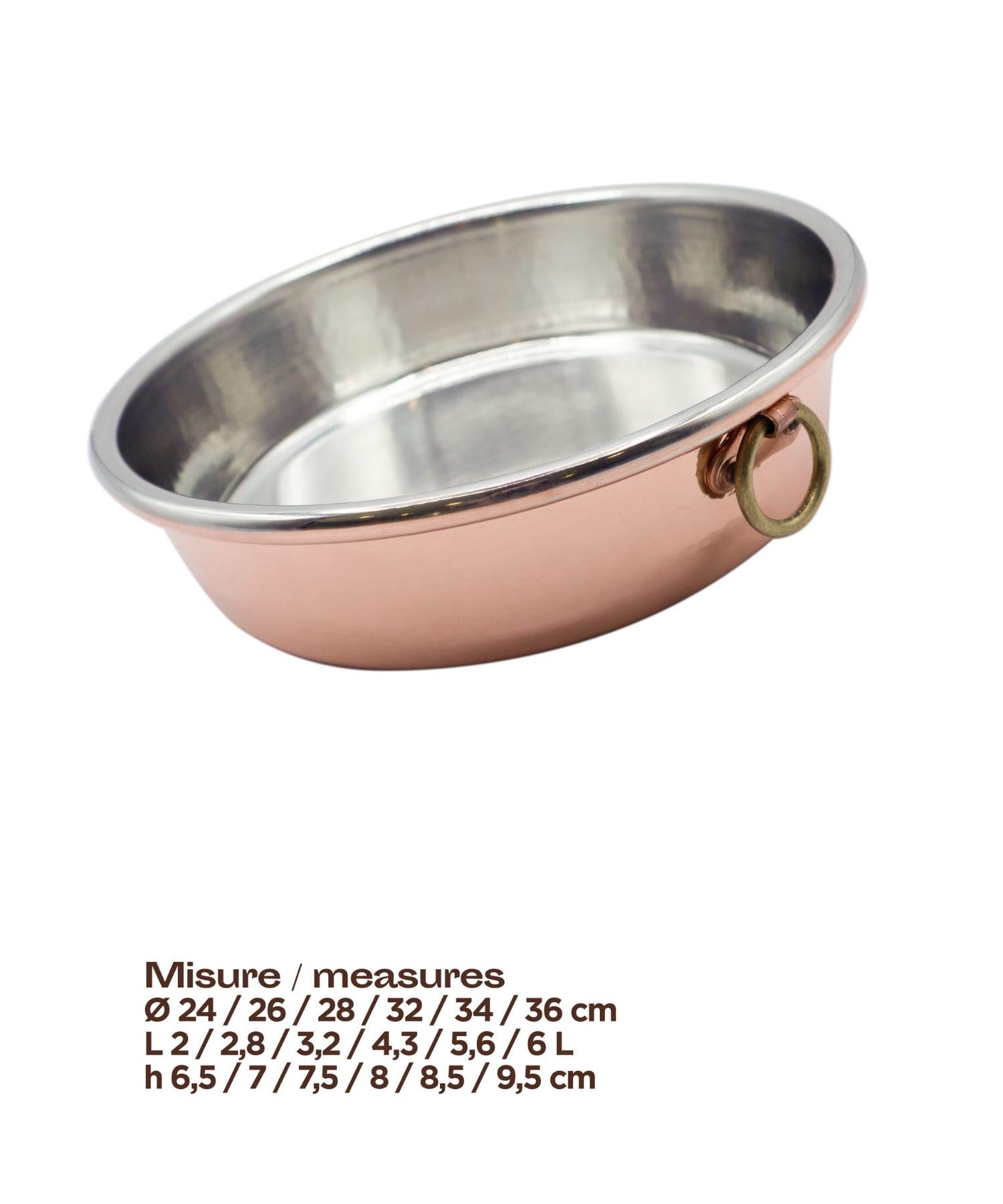 Molde Redondo de Cobre Estañado Alto - 24 x 6.5cm, 2L, Molde para hornear, Tartas, Hecho a mano, Utensilios para tartas, Bandeja redonda - Made in Italy