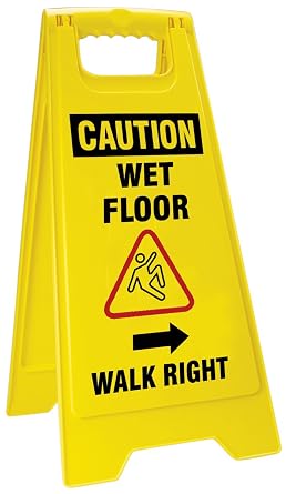AccuformNMC PFW426 Sturdy Plastic 2 X Fold-Ups Floor Sign | "Caution Wet Floor Walk Right/Walk Left" with Arrow and Graphic, 25" Height x 12" Width at Base and 11" Open Footprint,
