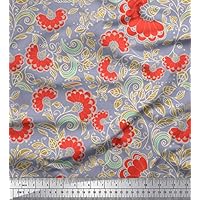 Soimoi Violet Canard De Coton En Tissu Feuilles Et Pavot