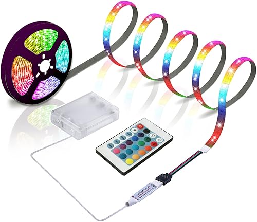 Tira de luces LED con alimentación por batería, mando a distancia de 24 teclas para fiestas, decoración de interiores DIY, 6.56 pies / 2 m
