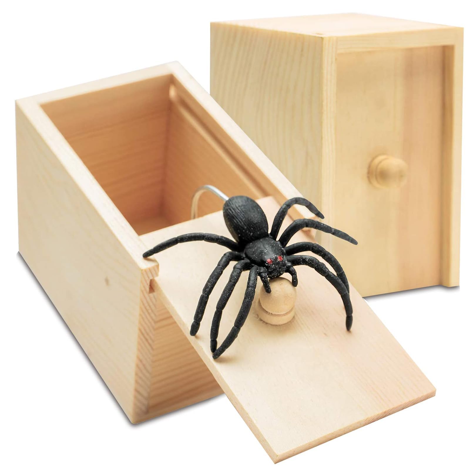 2 Pcs Spiders, Fake Spider, Spider Prank Box Spider Box Prank, Hilarious Wooden Scare Box Spider in A Box Prank, Realistic Spider Pranks for Adults Kids Halloween Fool's Day Gifts