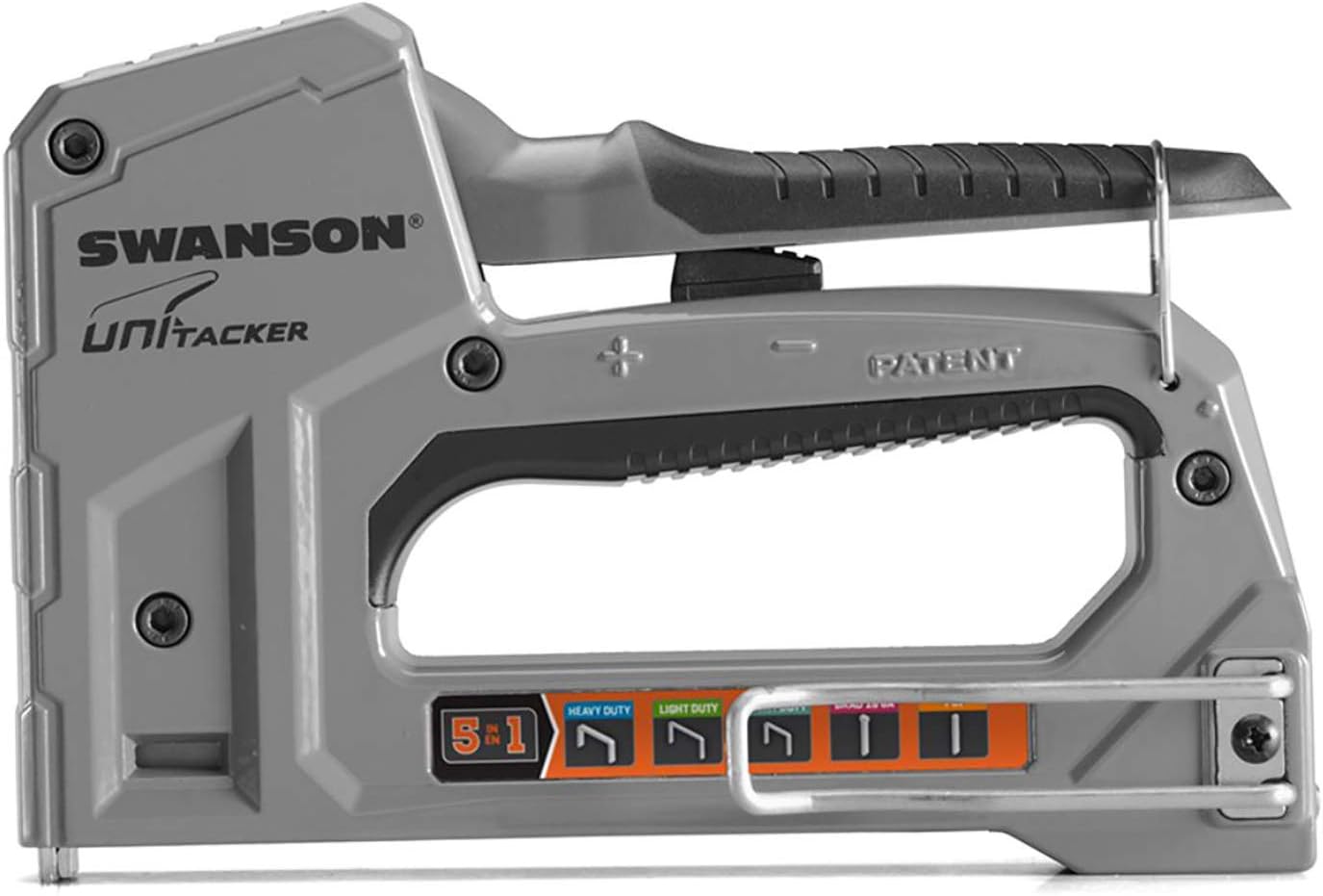 Swanson Tool Co STA865 Unitacker 5 in 1 Aluminum Staple Gun; Works with Heavy Duty (T50) & Light Duty (JT21) Staples & 18 Gauge Brads & Headless Pins; Ships with 500 Fasteners