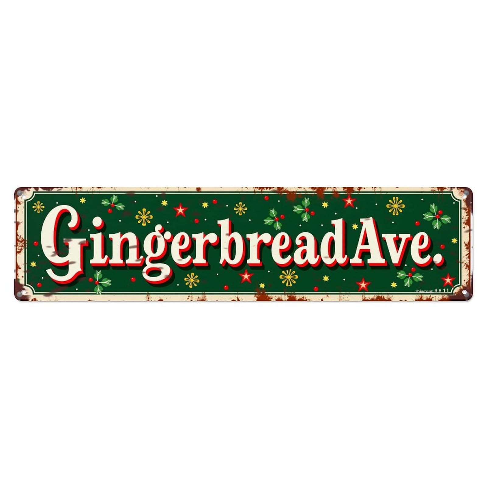 Gingerbread Avenue Holiday Pattern Metal Tin Sign Plaque