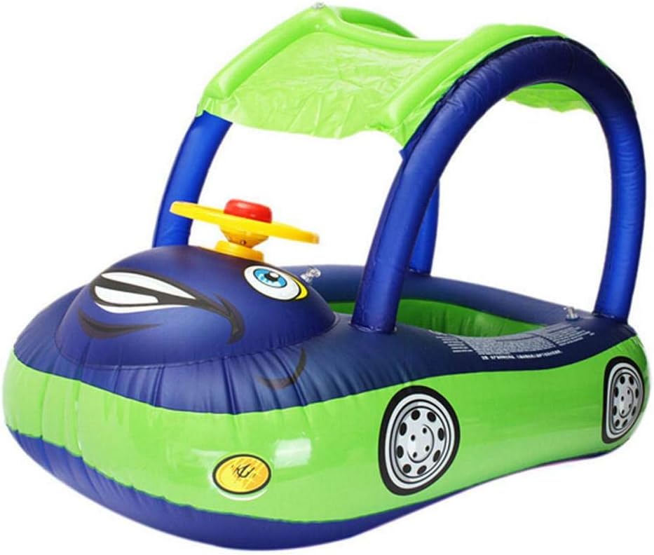 Baby Swimming Pool Float Seat Boat Inflatable Swim Rings Car Shape Pool Toys with Sunshade and Air Pump Safty for 0-3 Years