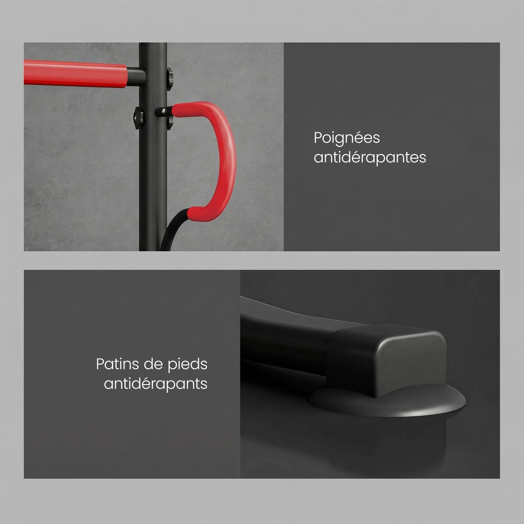 HOMCOM Station de musculation multifonctions barre de traction chaise romaine hauteur réglable acier noir rouge