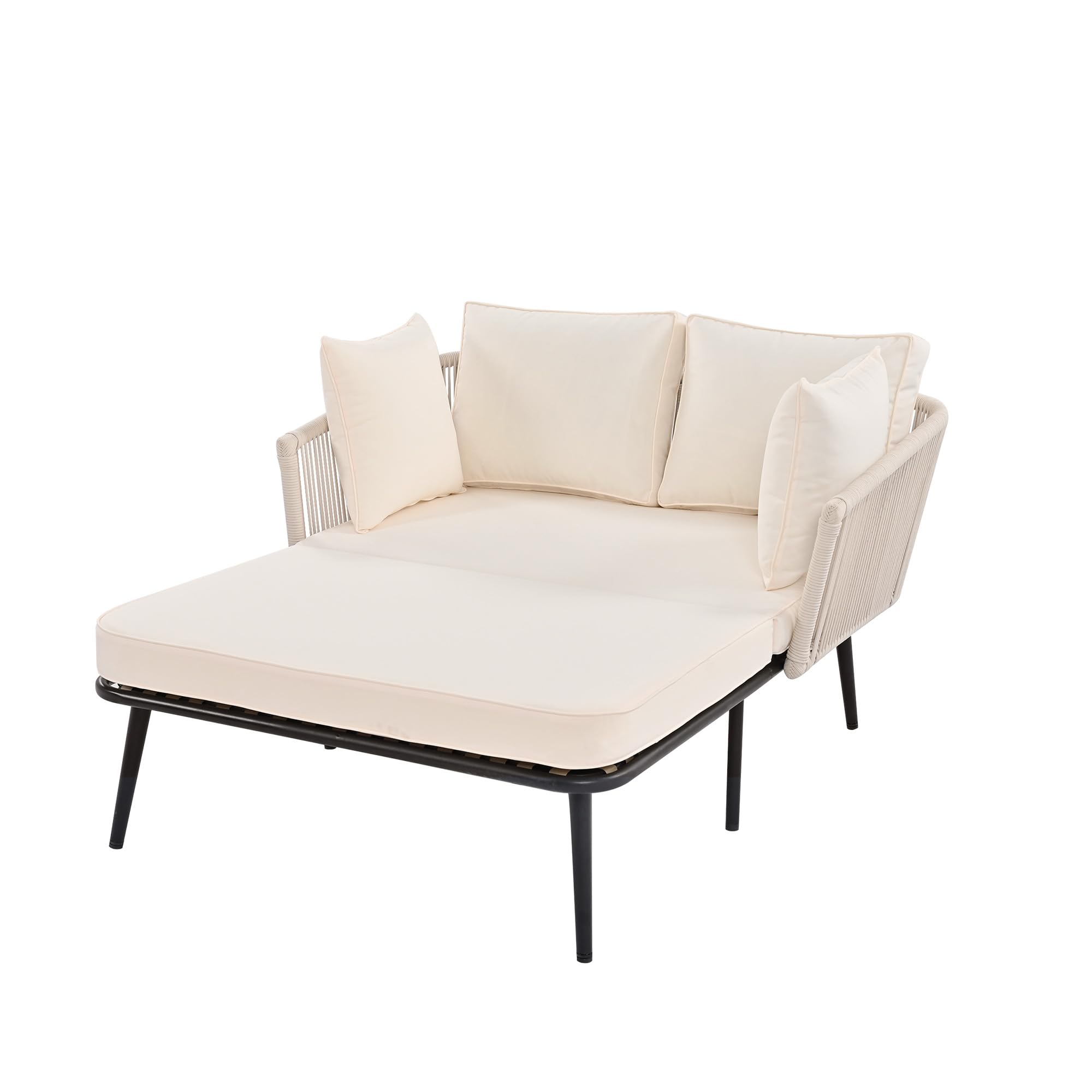 Merax Sonnenliege, Outdoor Gartenliege mit 2 Kissen und 2 Polster, Liegestuhl Garten mit abnehmbar und waschbar Kissen für Balkon Terrasse, Gartenlounge Set, Beige