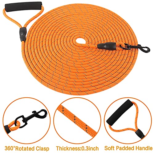 Vivifying Schleppleine 10M für Hunde, Reflektierende Schleppleine für Draußen und Hof, Schwimmende Schleppleine für Hunde für Camping, Wandern, Schwimmen und Strand (Orange)