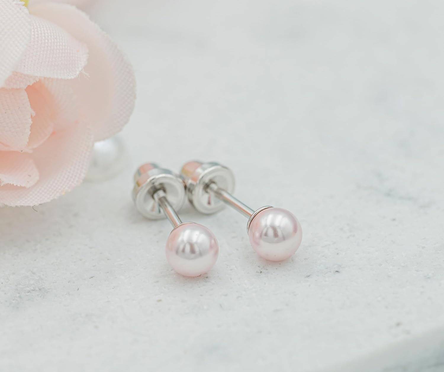 Precious Pieces Girls 14K Gold Plated or .925 Sterling Silver 4-5mm Cultured or Simulated Pearl Earrings with Safety Screw Backs for Babies, Toddlers, Teens, or Women