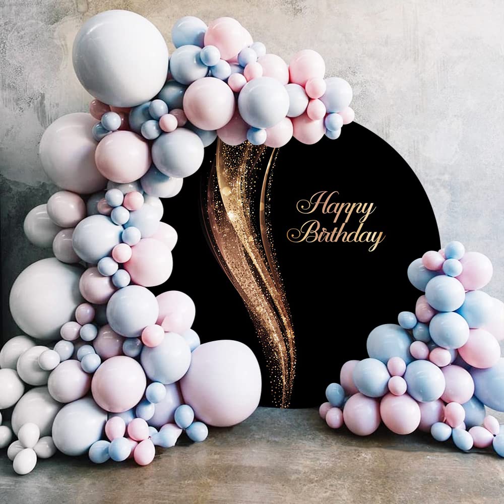 OERJU 7.2x7.2ft Rose Gold Birthday Round Backdrop Cover Glitter Diamonds Happy Birthday Background Circle Backdrop Women Girls 16 18th 21th 30th Bday Party Decorations Portrait Photo Studio Props