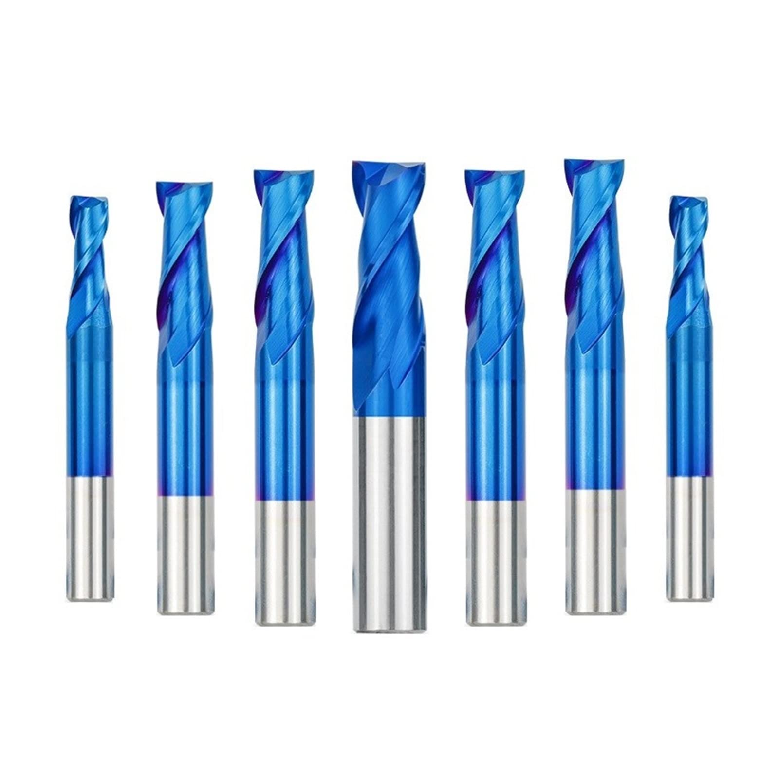 8-teiliger 2-schneidiger Flachkopf-Hartmetall-Schaftfräser 2-12 mm CNC-Maschinenfräser CNC-Werkzeugmaschinen Nano Blau beschichteter Schaftfräser for die Holz- und Metallbearbeitung