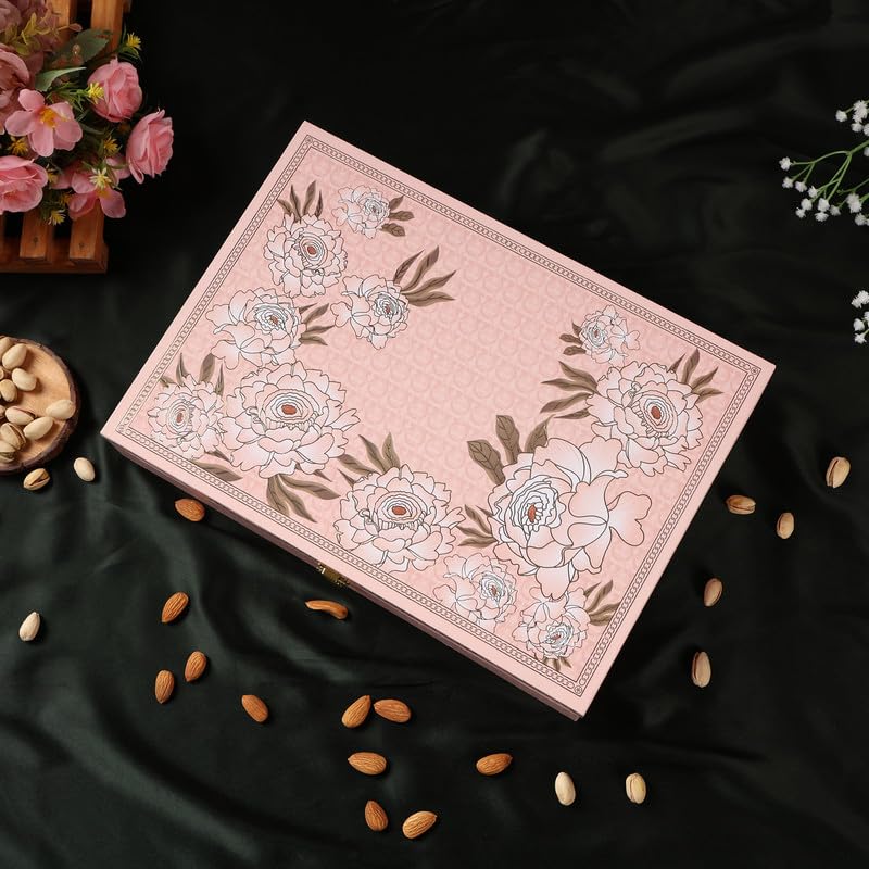 Riwaz Luxury Genda Flower Dry Fruit Gift Box | Premium Hamper with Almonds, Cashews, Pistachios, Walnuts, Raisins & Khumani | 6-Section Gourmet Assortment for Corporate, Wedding & Festive Gifting ( 650g ) 1