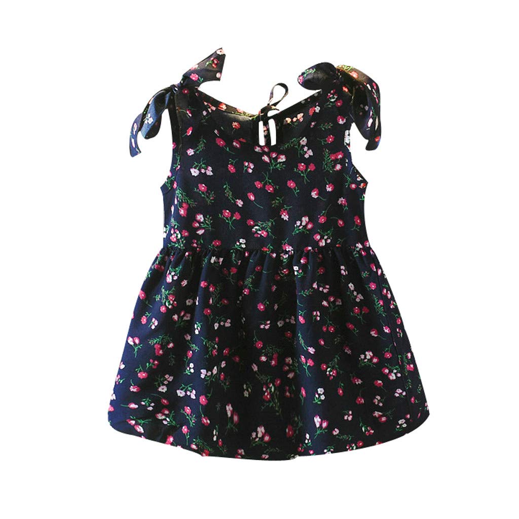 Toddler Baby Girl Sundress Sleeveless Floral Printed Beach Dress Overall Outfits One Piece Dresses for Baby Girls