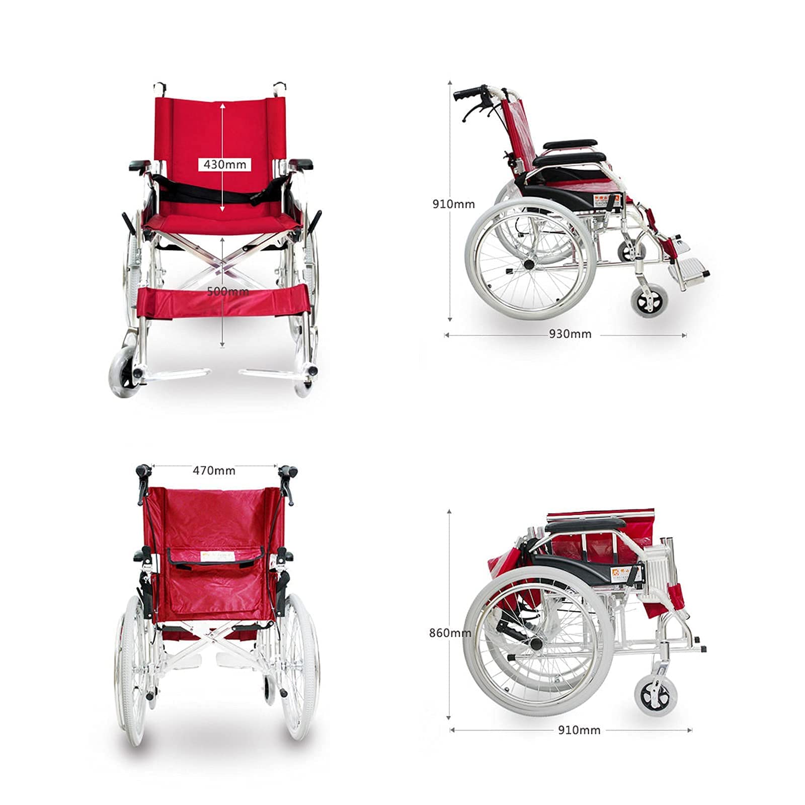 Sillas de Ruedas Plegables Silla de Ruedas Manual, Ultraligera Silla de Ruedas de Aleación de Aluminio