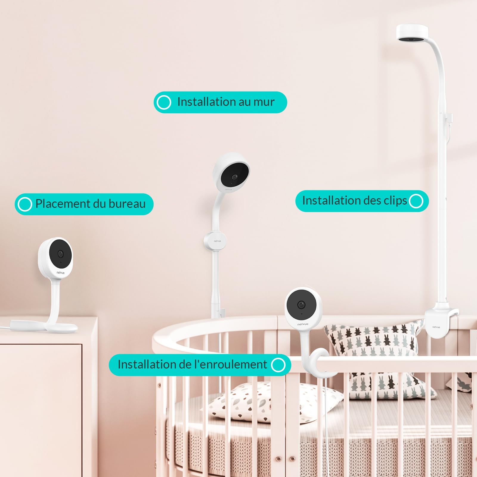 NETVUE Babyphone Caméra Intelligent avec 4 en 1 Support Babyphone, 5" HD Moniteurs Bebe Écran LCD + APP Smartphone, Baby Phone Vidéo sans Fil Audio Bidirectionnel Vision Nocturne Détection des Pleurs