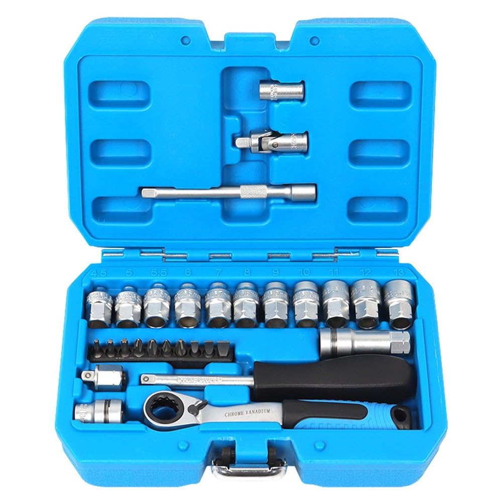 Set di chiavi a bussola a cricchetto, 29 pezzi, kit di attrezzi meccanici, acciaio al cromo vanadio, riparazione auto fai da te, manutenzione domestica