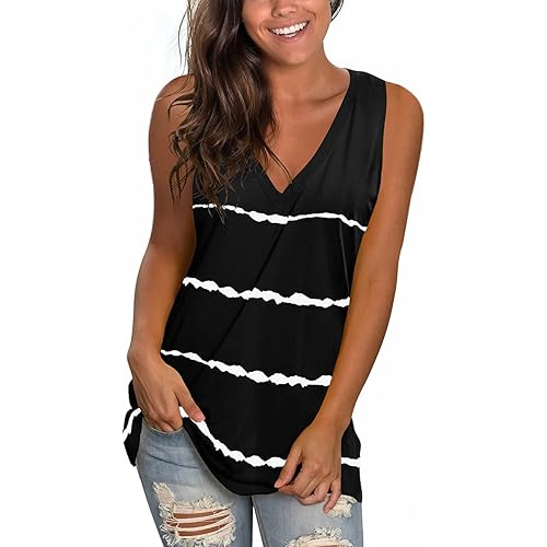 SAMPEEL Womens Tank Tops V Neck T Shirts Sleeveless Tops Floral Side Split Tanks